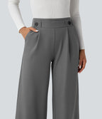 Pantalon travail taille mid-rise jambe large avec poches