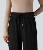 Pantalon jogging décontracté droit colorblock en velours côtelé, taille haute, avec cordon et poches