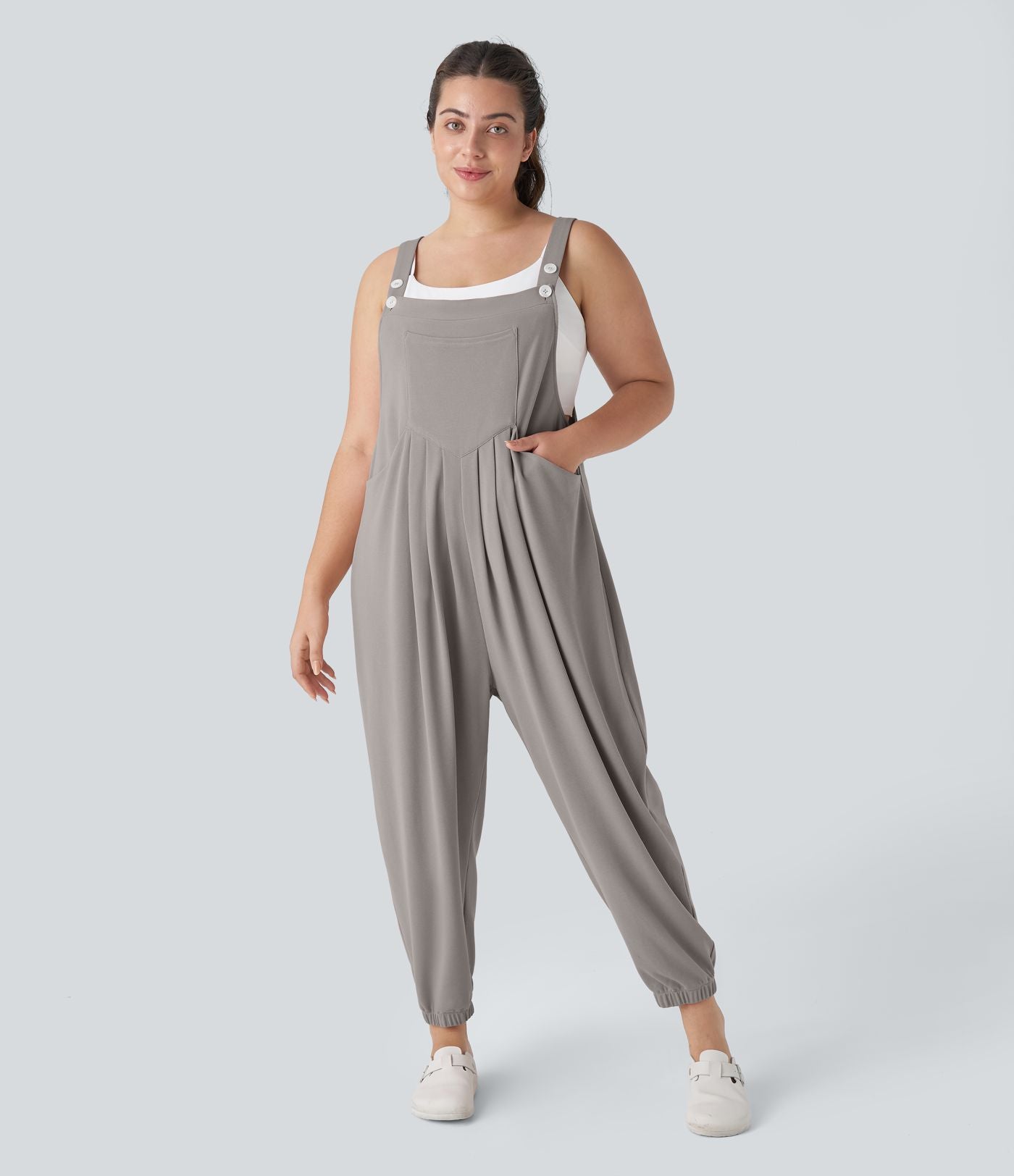 Sangle Réglable Bouton Plusieurs Poches Plissé Gaufré Casual Grande Taille Salopette