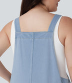 Salopette décontractée Halara Flex™ grande taille en maille denim extensible délavée col V avec poches