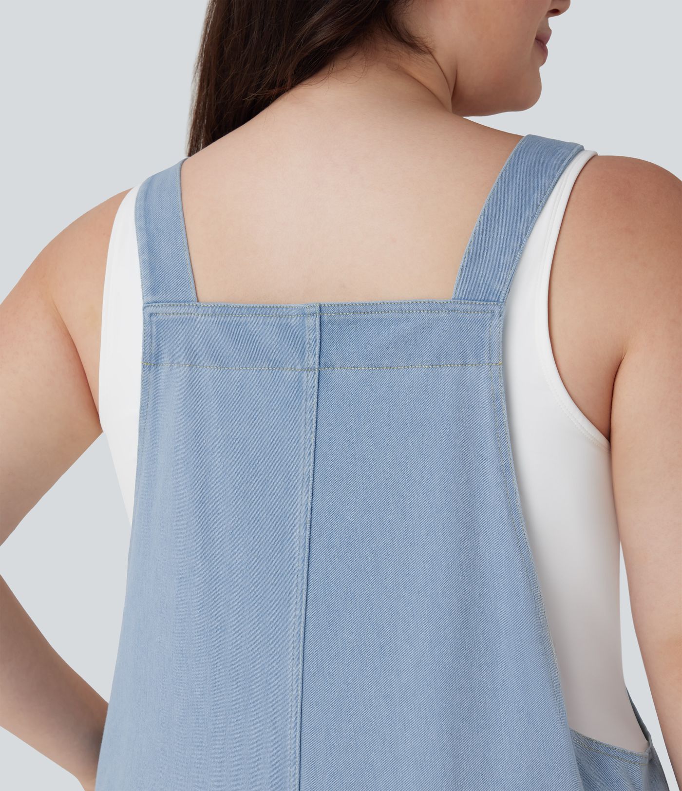 Salopette décontractée Halara Flex™ grande taille en maille denim extensible délavée col V avec poches