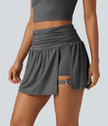 Jupe mini trapèze de sport 2-en-1 taille haute froncée avec poche latérale