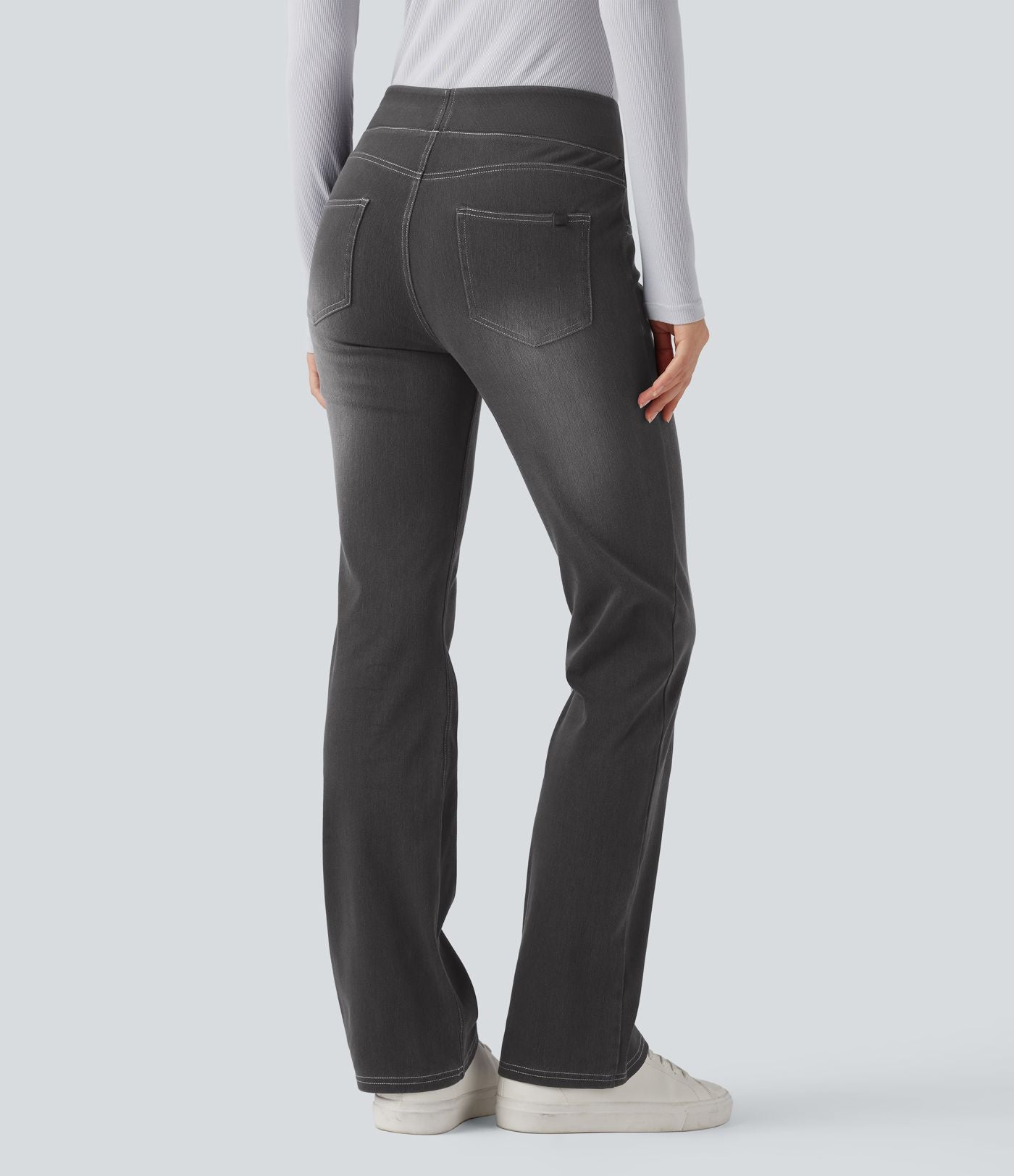 Halara Flex™ Jean bootcut décontracté extensible délavé taille haute à poches multiples