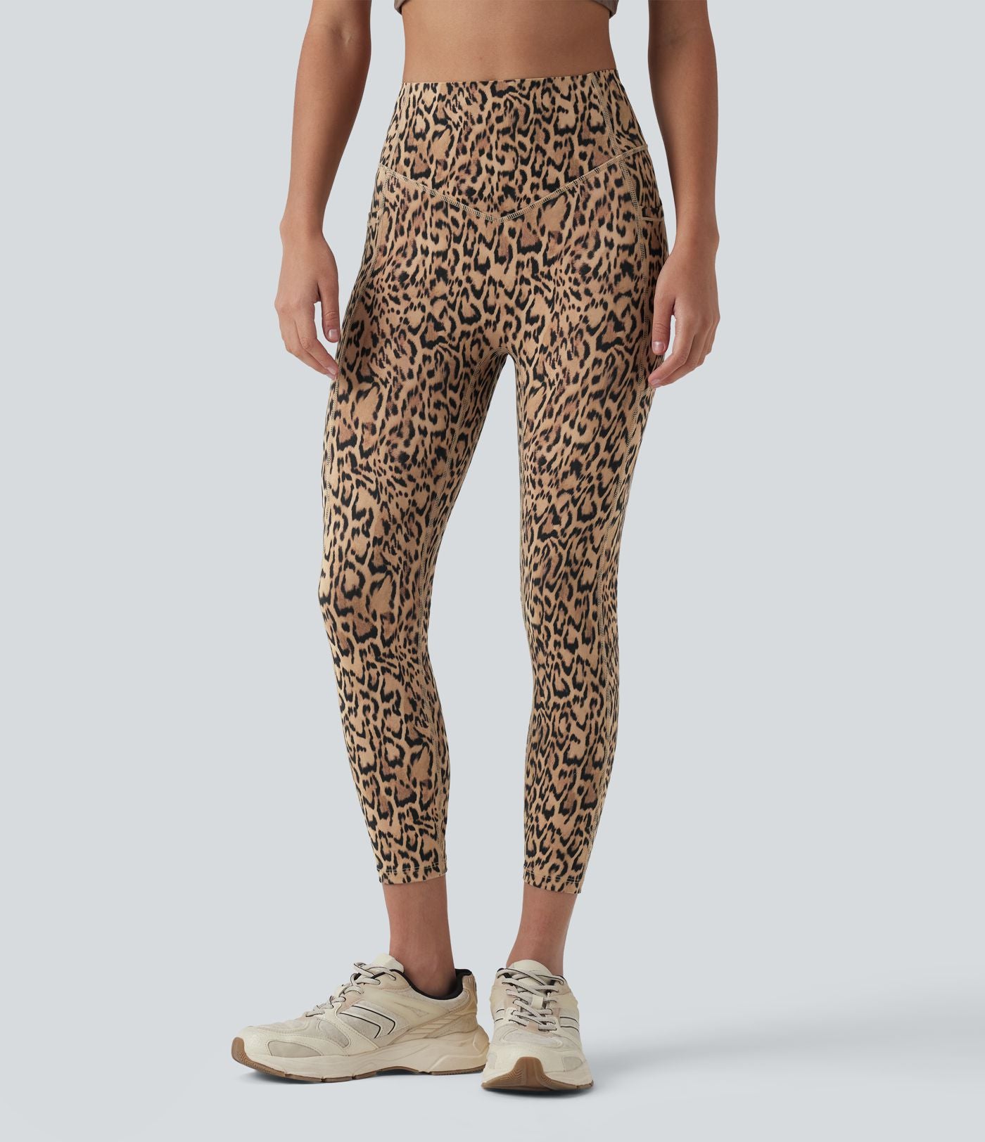 Legging corsaire d'entraînement taille haute gainant effet push-up imprimé léopard Halara UltraSculpt™ avec poches