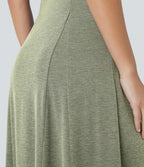 Robe Casual Maxi Col Rond Sans Manches Boutonnés