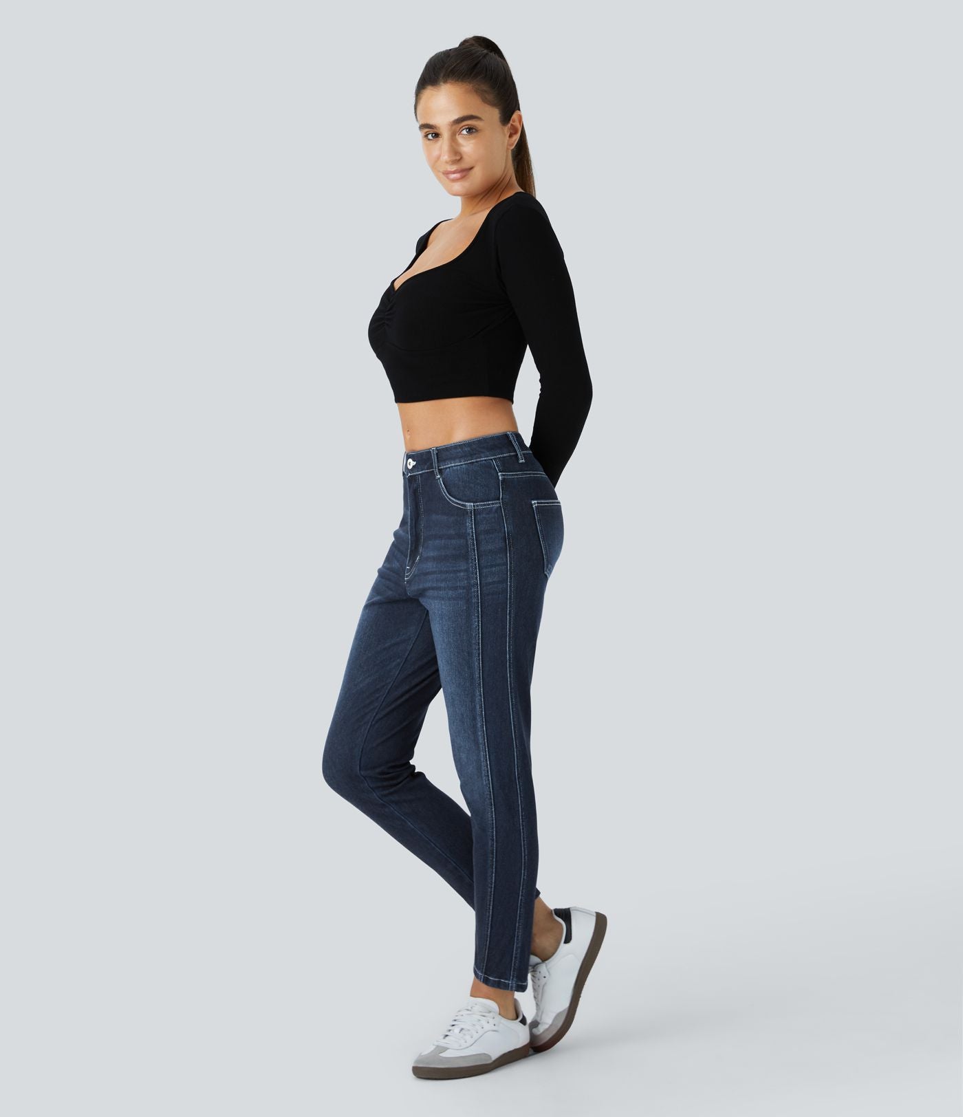 Jean skinny 7/8 décontracté taille basse Halara Flex™ avec poches zippées