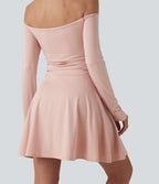 Robe décontractée 2-en-1, épaules dénudées, manches longues, fronces, brassière intégrée, à poche — Easy Peasy