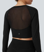Haut de sport yoga court SoftlyZero™ Plush manches longues avec trous pour pouces et résille contrastante