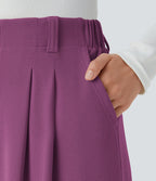 Pantalon Tailleur Large Fluide Halara Flex™ Gaufré Taille Haute Poches Latérales