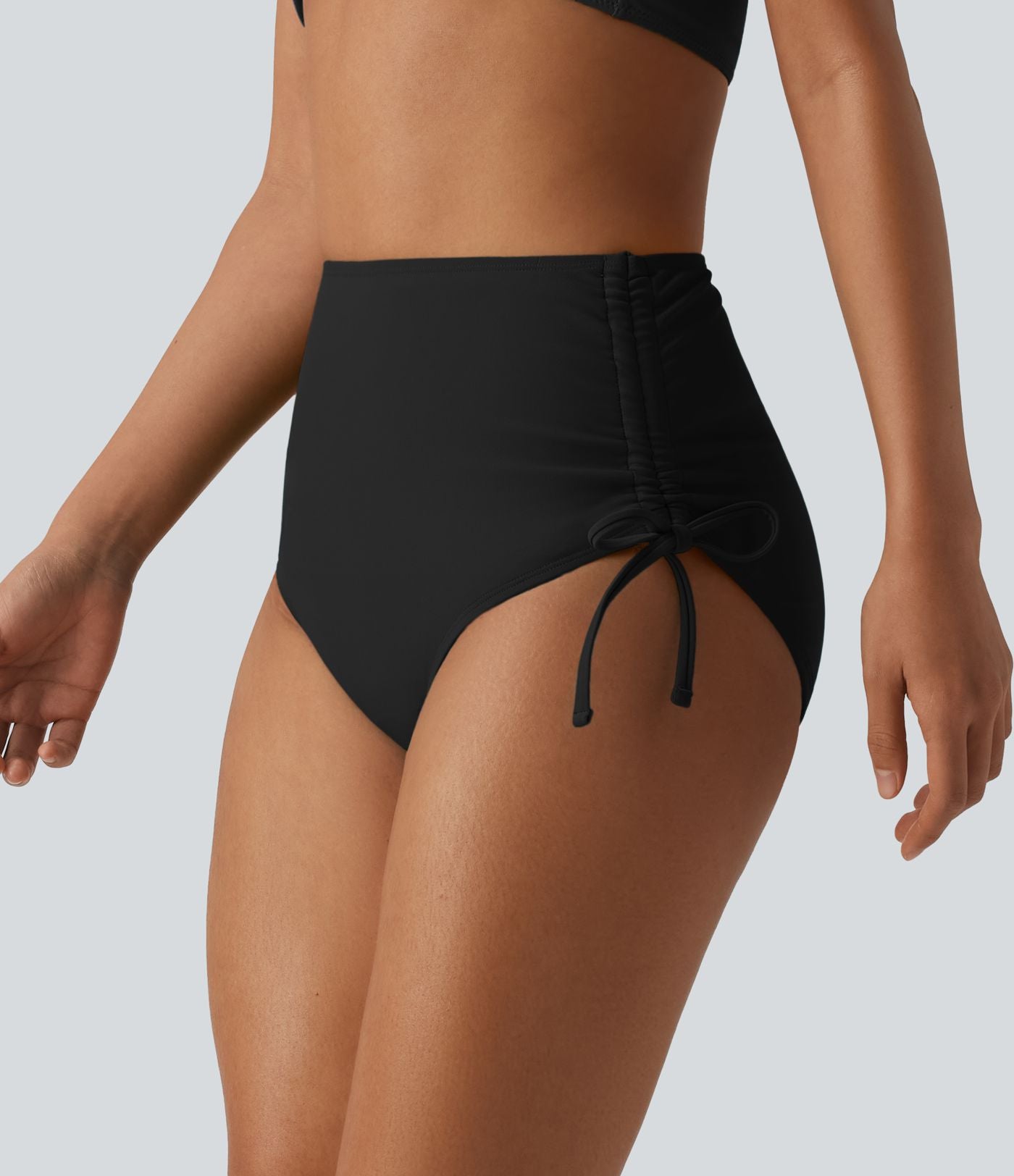 Bas de maillot de bain bikini gainant taille haute avec cordon de serrage et fronces