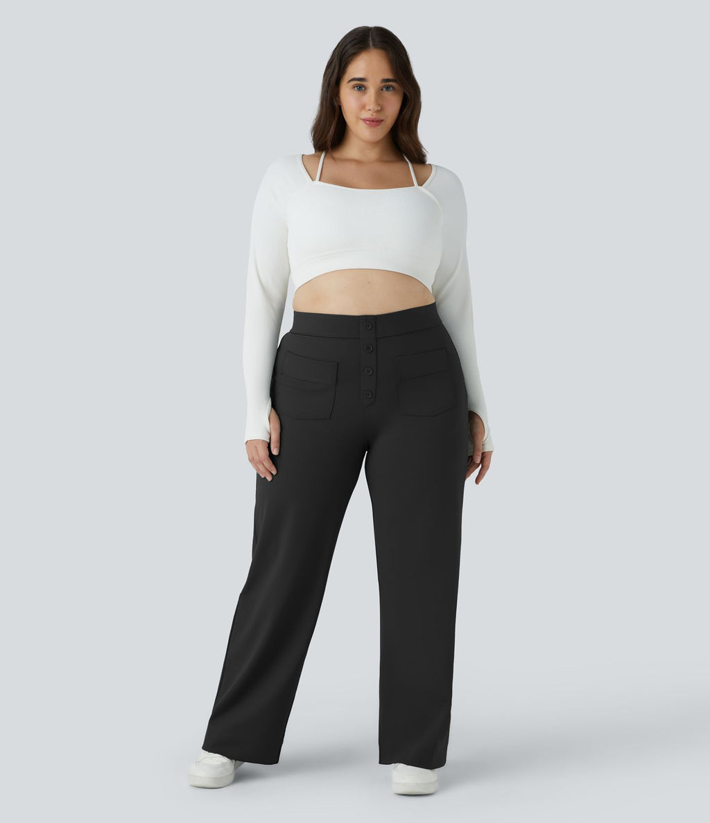Pantalon coupe droite grande taille taille haute DayStretch avec poches
