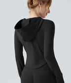 Veste yoga à capuche zippée à manches longues avec passants pouces et ourlet arrondi sans couture OneForm Seamless Flow