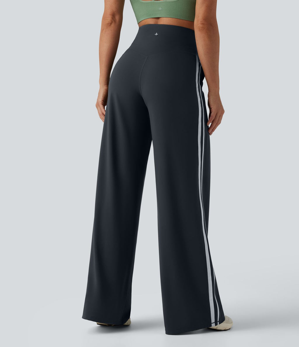 Pantalon ample yoga Halara UltraSculpt™ taille haute gainant à rayures color block avec poches