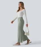 Pantalon tailleur taille haute à jambes droites avec poches