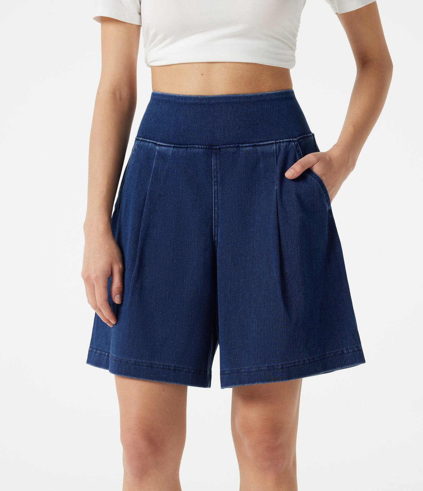 Halara Flex™ Short décontracté ample en jean taille haute 17,5 cm avec poches
