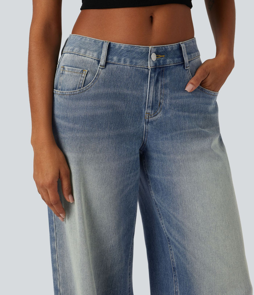Jean large Halara Flex™ taille basse délavé avec poches