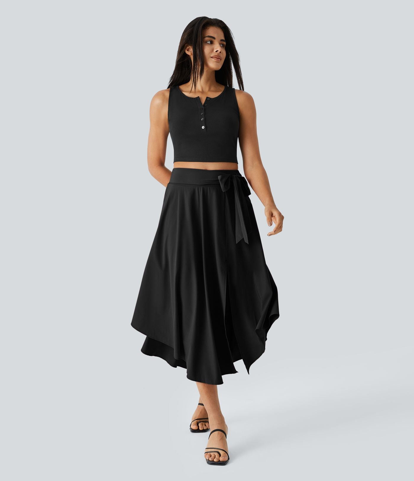 Breezeful™ Jupe Taille Haute Casual Midi Séchage Rapide Fluide Fentes Latérales Nouées 2 en 1