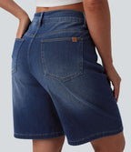 Short denim décontracté Halara Flex™ asymétrique délavé taille haute 23 cm avec poches