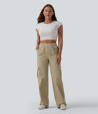 Pantalon décontracté coupe droite taille mi-haute avec poches