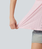 Débardeur décontracté froncé avec cordon de serrage, broderie anglaise et soutien-gorge intégré