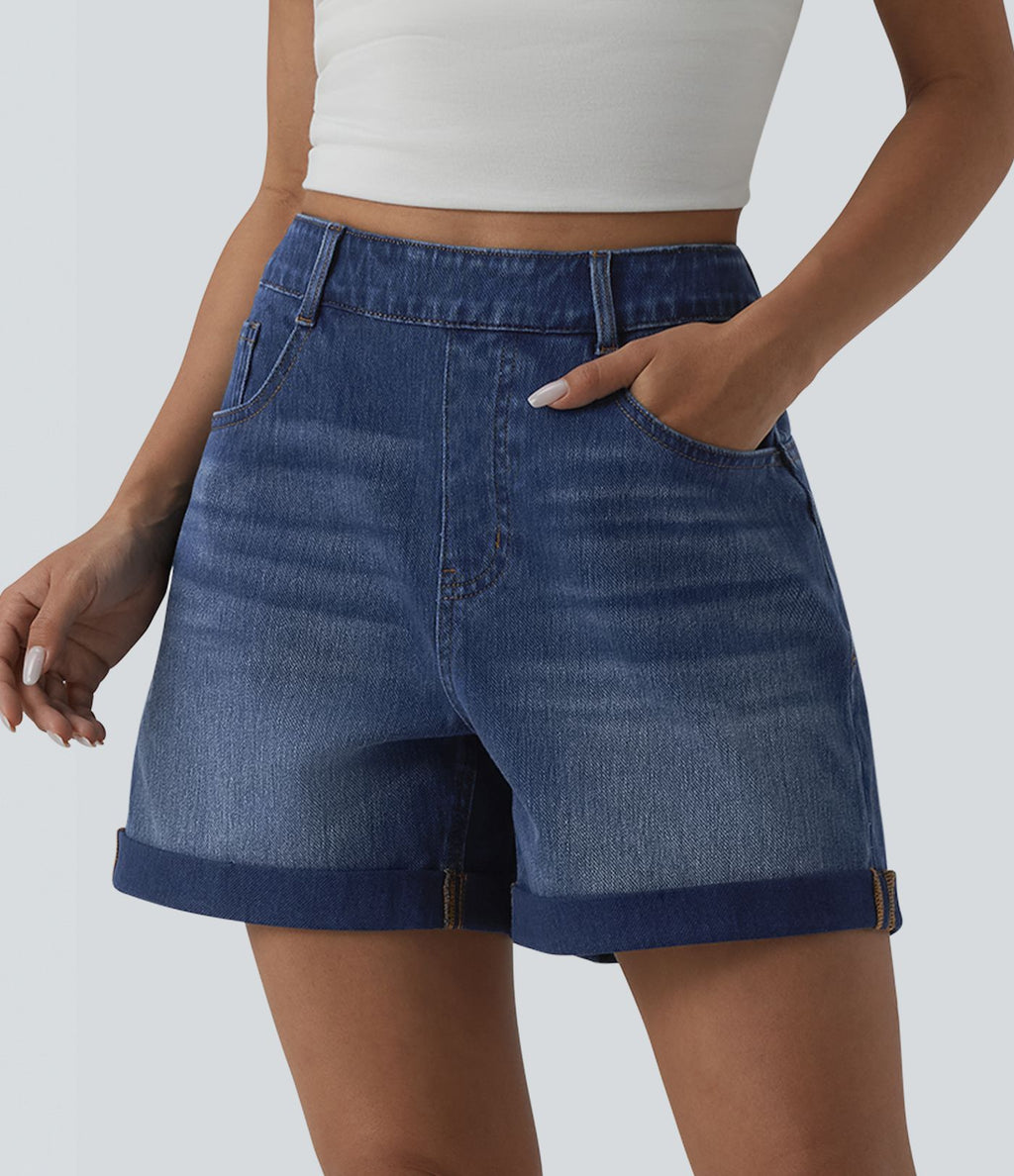 Short tailleur Halara Flex™ denim ample casual ourlet roulotté taille haute avec poches