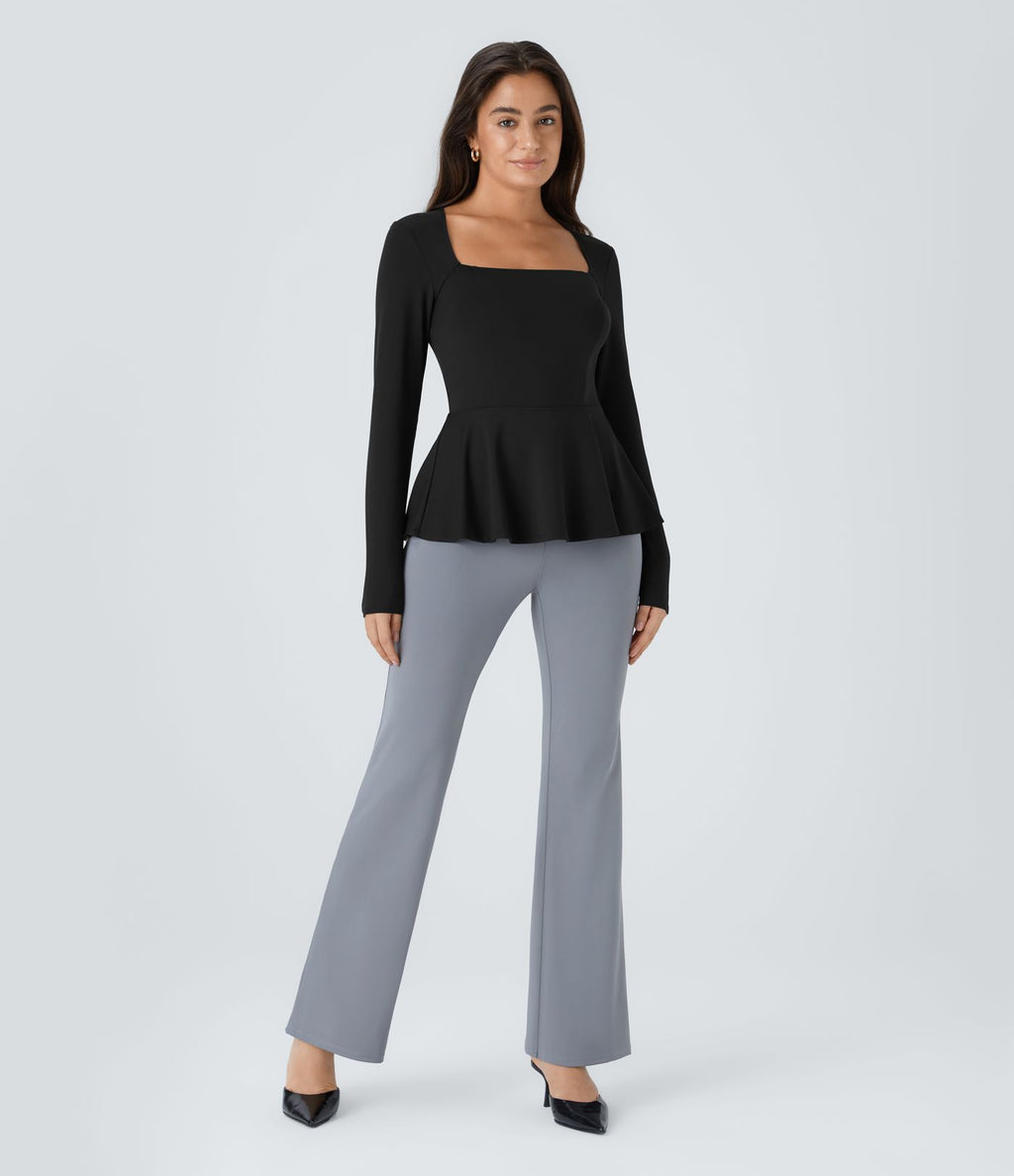 Haut de travail à encolure carrée, manches longues et volants