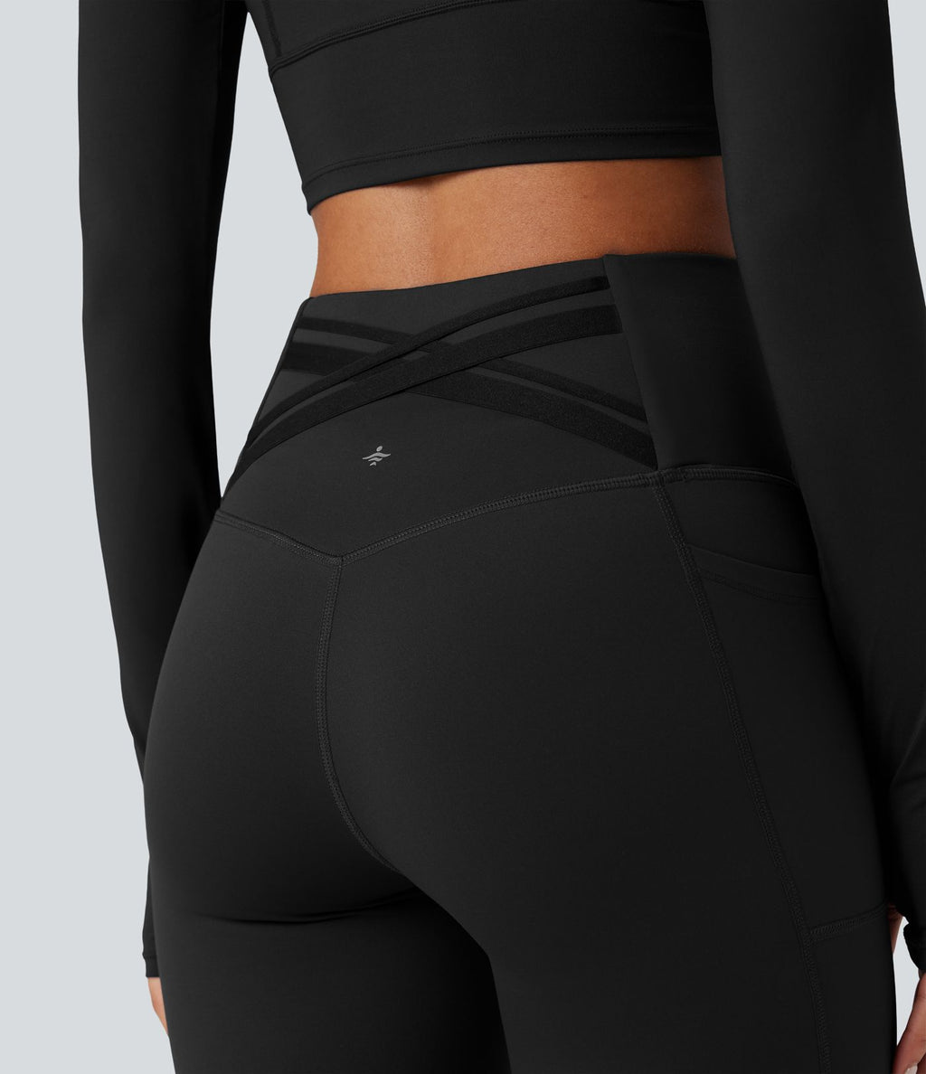 Legging running polaire thermique gainant croisé dos taille haute Halara UltraSculpt™ Heat avec poches