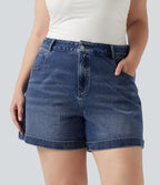 Short jean grande taille Halara Flex™ Denim casual taille mi-haute, ourlets retroussés, avec poches, 12,7 cm