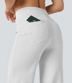 Pantalon de yoga droit taille haute à cordon rayé avec poches