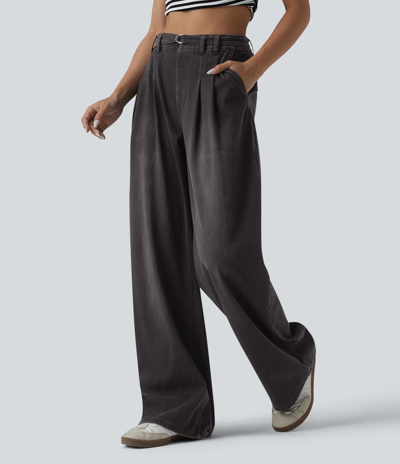 Jean large Halara Flex™ casual taille haute avec ceinture et poches