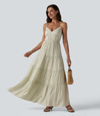 Robe longue fluide à rayures et col en V
