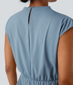 Robe de travail courte 2 pièces col montant manches courtes séchage rapide avec poche-UPF40+