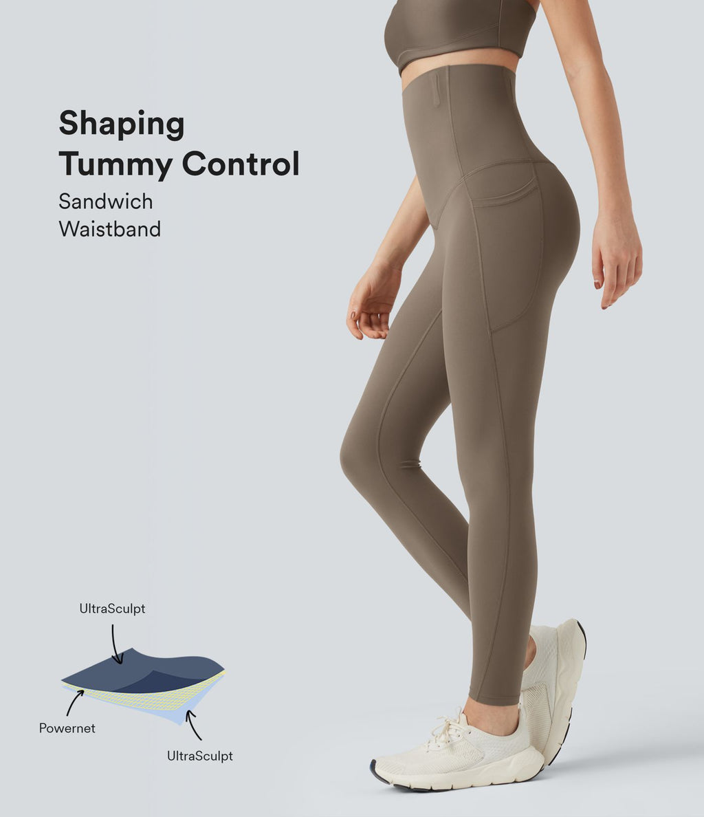 Pantalon large fluide décontracté gainant taille haute avec poches