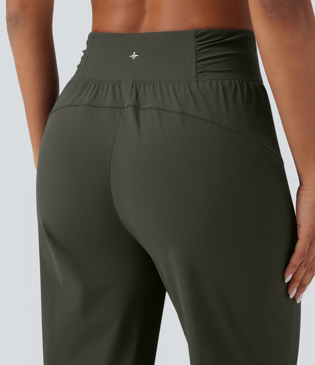 Jogging de danse fuselé froncé séchage rapide effet frais InstantCool taille haute avec cordon de serrage et poches, protection solaire UPF40+