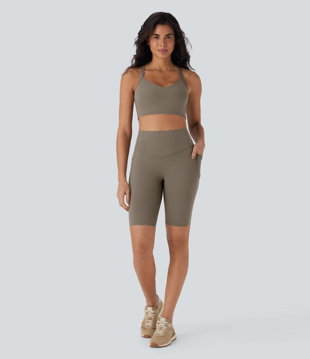 Short cycliste 22,8 cm d'entraînement gainant taille haute avec poches Halara UltraSculpt™