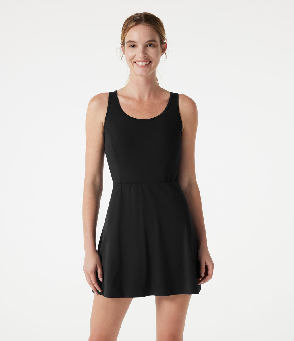 Robe sport de tennis mini SoftlyZero™ sans manches avec dentelle contrastée torsadée, brassière intégrée et poches - Easy Peasy - UPF50+