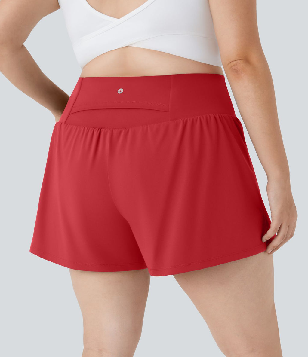 Short Yoga 10cm Plus Longue Taille Ultra Haute 2 en 1 Poche Arrière Poche Cachée Latérale Grande Taille