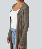 Manteau long décontracté maille côtelée manches longues avec fente