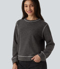 Sweat-shirt casual chiné col rond à manches longues avec surpiqûres