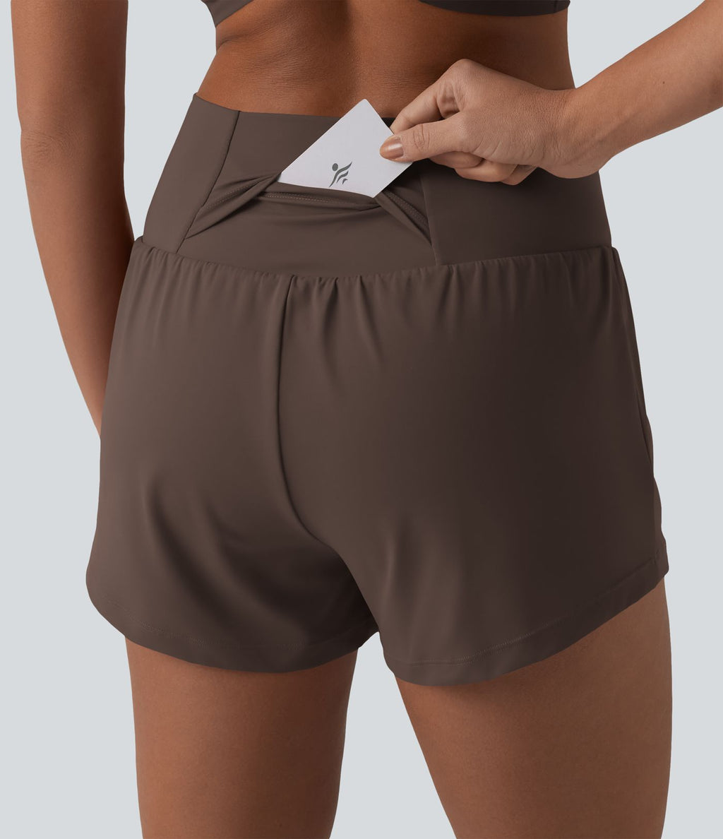 Short de yoga 2-en-1 SoftlyZero™ Airy croisé taille haute 7,5 cm effet frais InstantCool avec poches