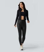 Pantalon de yoga gainant taille haute brillant effet cuir avec poches Halara Ultrasculpt™