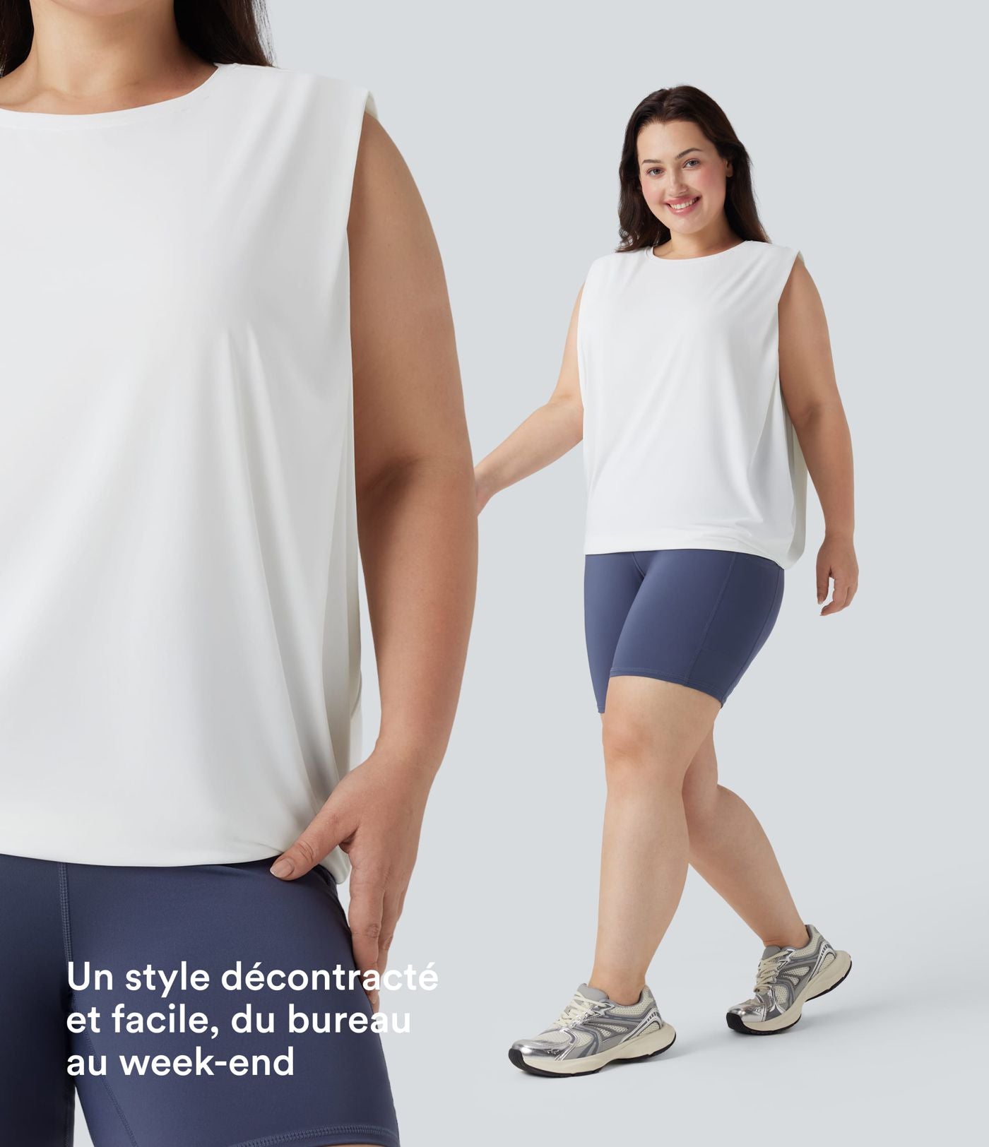 Débardeur yoga grande taille col rond Cool Touch - UPF50+