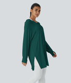 Sweatshirt Casual à Capuche Encolure en V Cordon de Serrage Trou pour le Pouce Fente et Coupe Longue