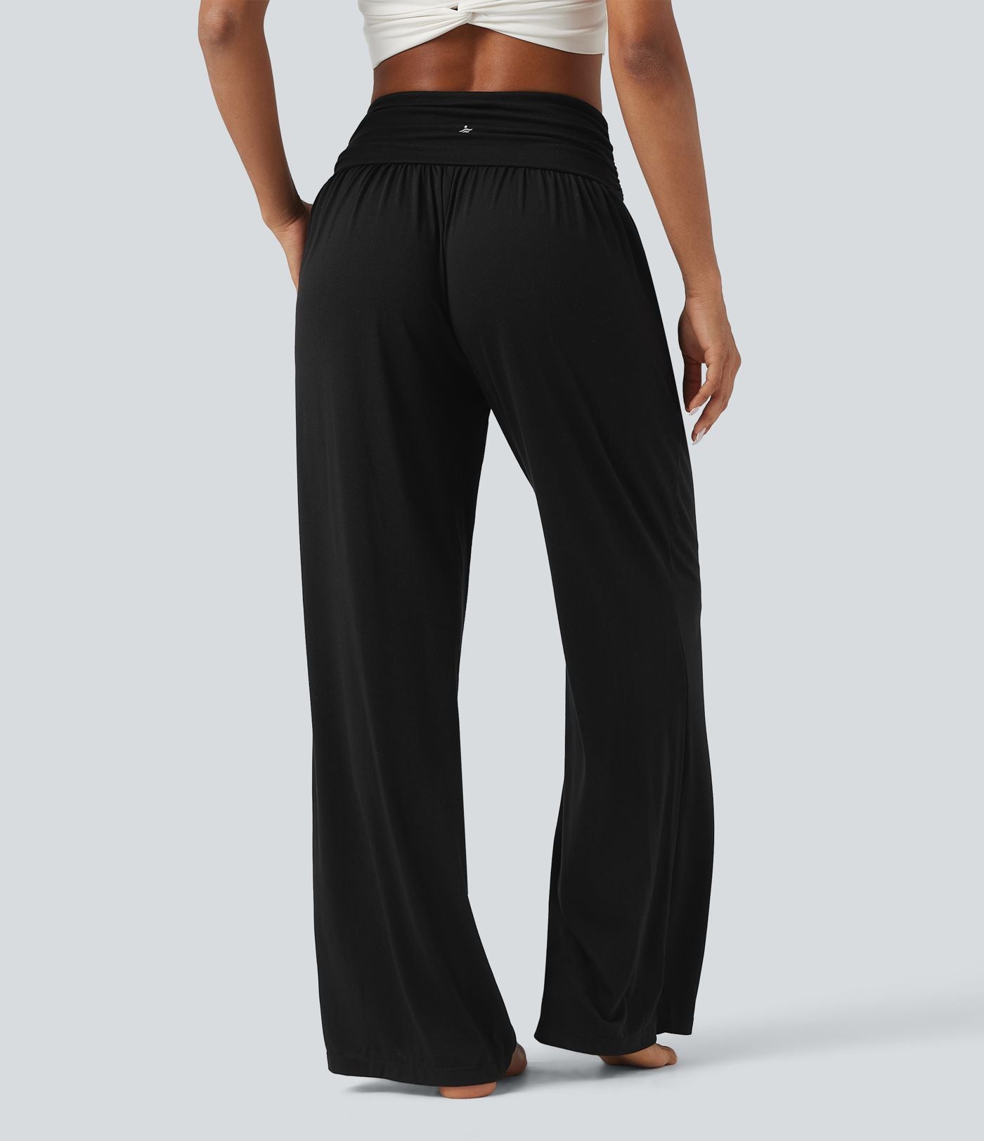 Pantalon de yoga large froncé chiné taille haute avec poches