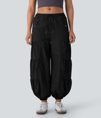 Jogging cargo décontracté parachute taille moyenne à cordon avec poches latérales et fronces
