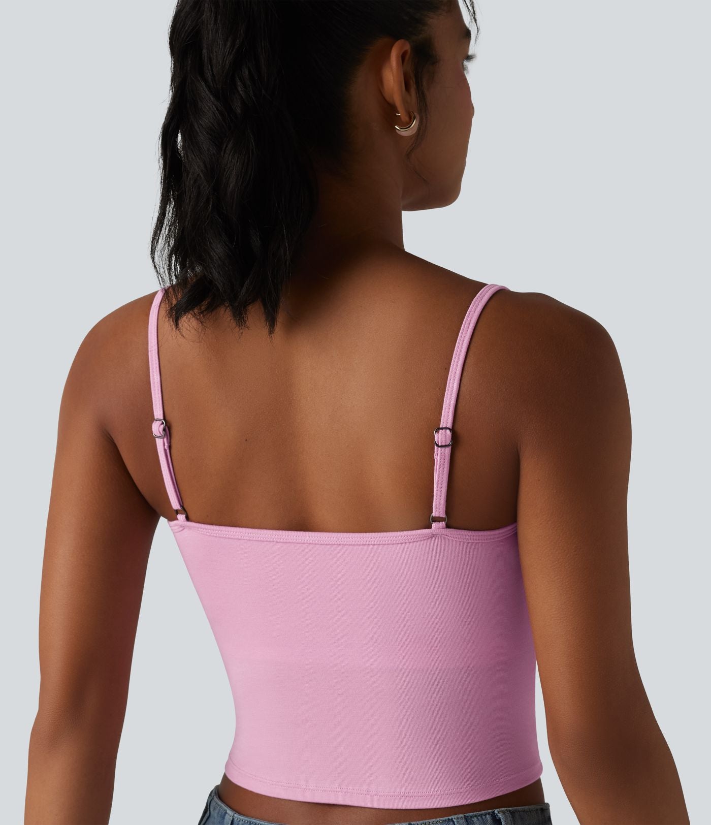 Débardeur casual en maille côtelée col bénitier bretelles réglables avec soutien-gorge intégré