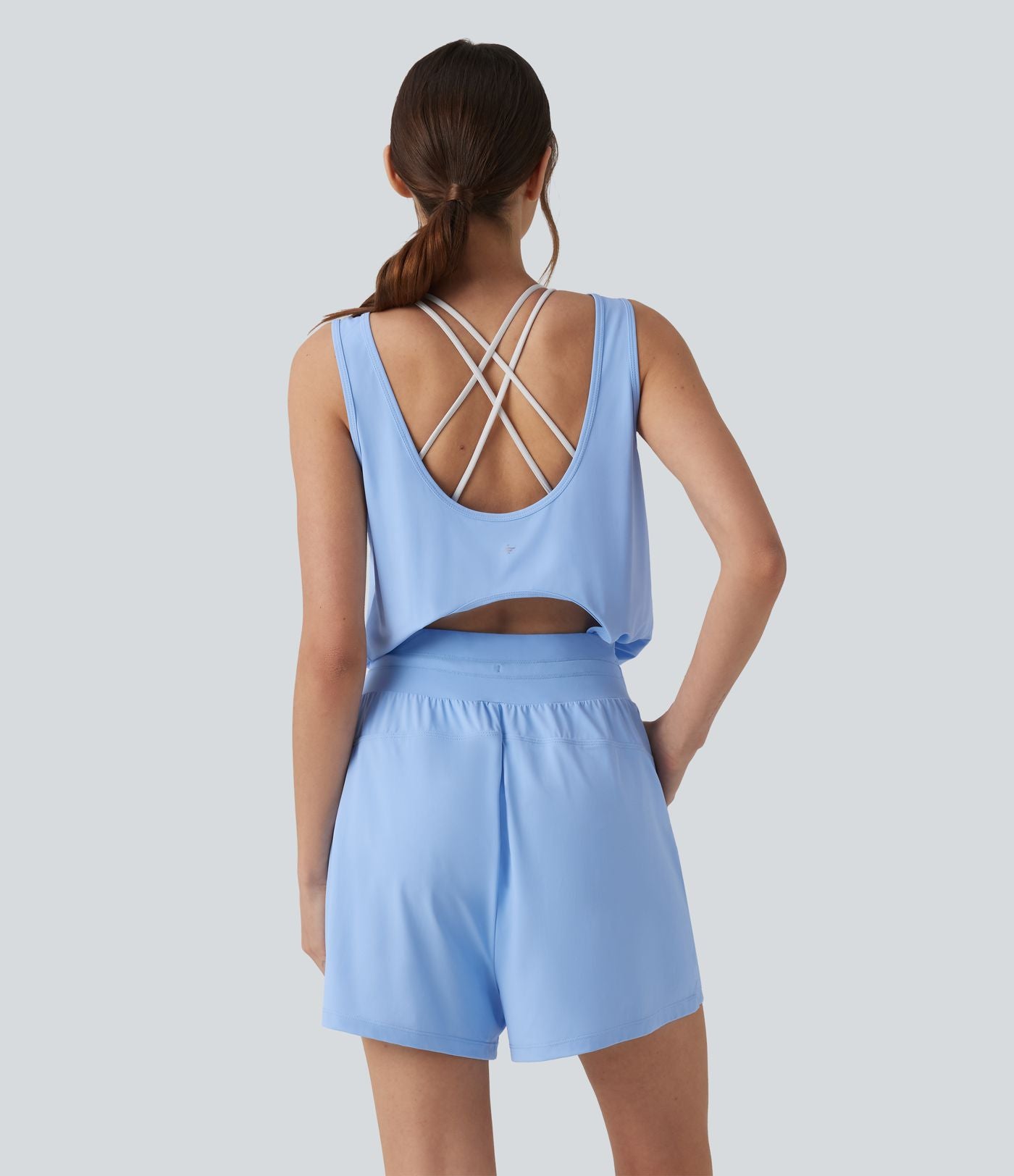 Barboteuse de yoga col rond effet frais InstantCool dos nu avec découpes, cordon de serrage et poches, protection solaire UPF50+