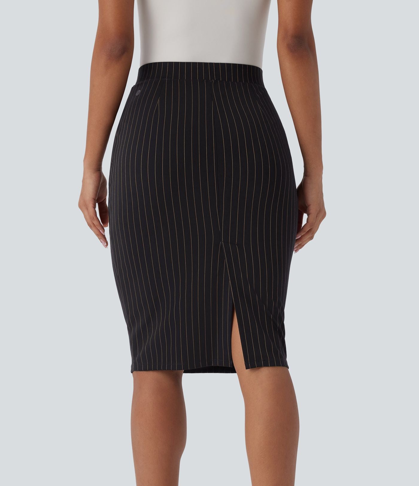 Jupe de travail moulante rayée taille haute avec poches et fentes effet frais InstantCool