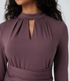 Robe de travail midi manches longues à découpes et dos noué avec poches