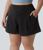 Short en jean taille haute Halara Flex™ ample et décontracté, grande taille, 10 cm avec poches